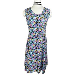 Vintage Floral Fit & Flare Dress | Sleeveless V-Neck 90s Style S/M‎